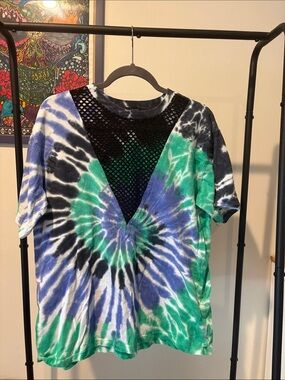 Forever 21 Black Mesh Overlay Tee with Teal Underlayer